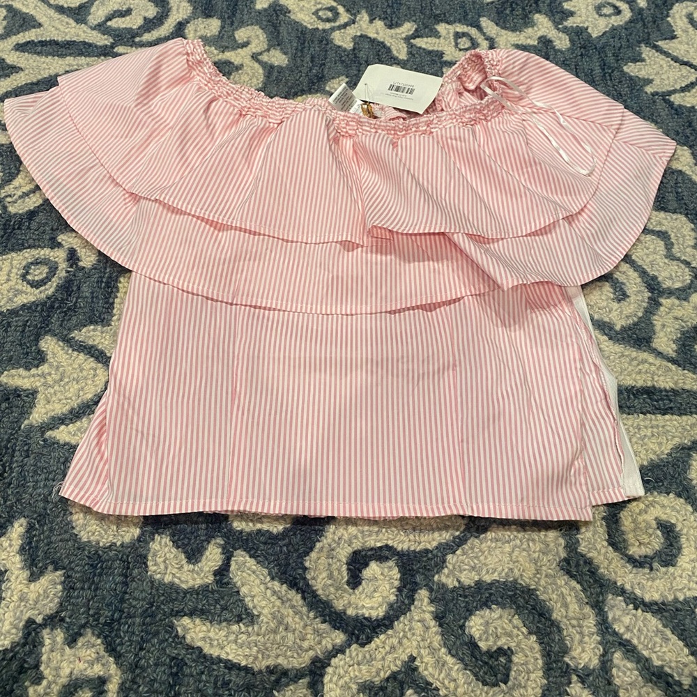HWA Apparel pink and white striped off shoulder top in size M